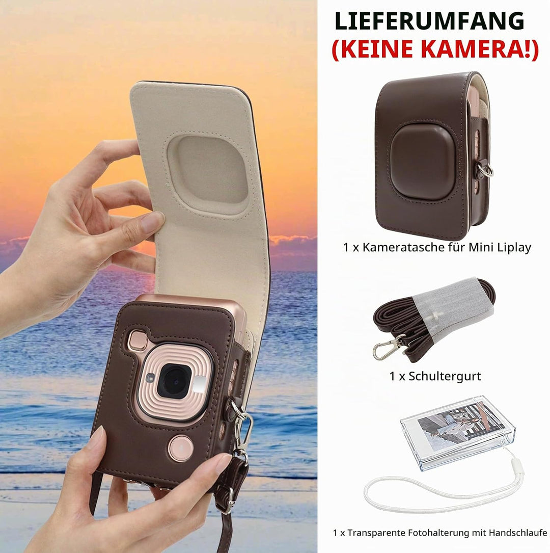 HIYQIN Leder Tasche Kompatibel mit Fujifilm Instax Mini LiPLAY, für Fujifilm Mini Liplay Tasche mit