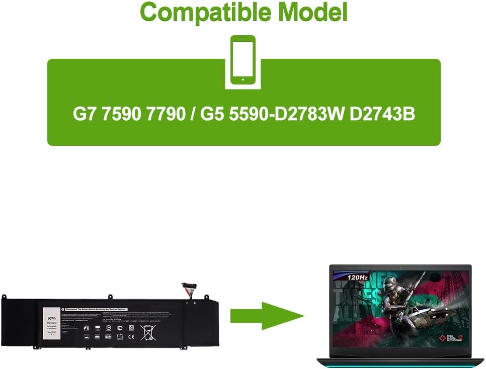 SwarKing Ersatz Akku Kompatibel mit [Dell] Alienware M15 M17 R1 G7 7590 7790 G5 5590-D2783W D2743B D