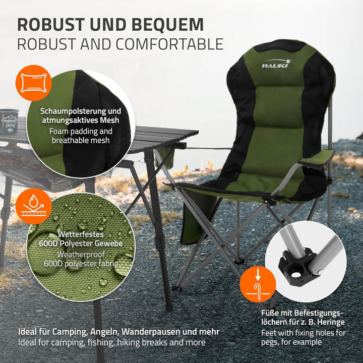 Hauki Campingmöbel Set 3tlg. Campingtisch faltbar Beige mit 2 Campingstühlen Khaki, Camping-Set für