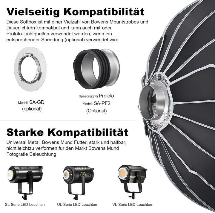 SOONPHO SP-90 90cm/35.43in Deep Parabolic Softboxen mit Schnellverschluss Bowens Mount Softbox für A