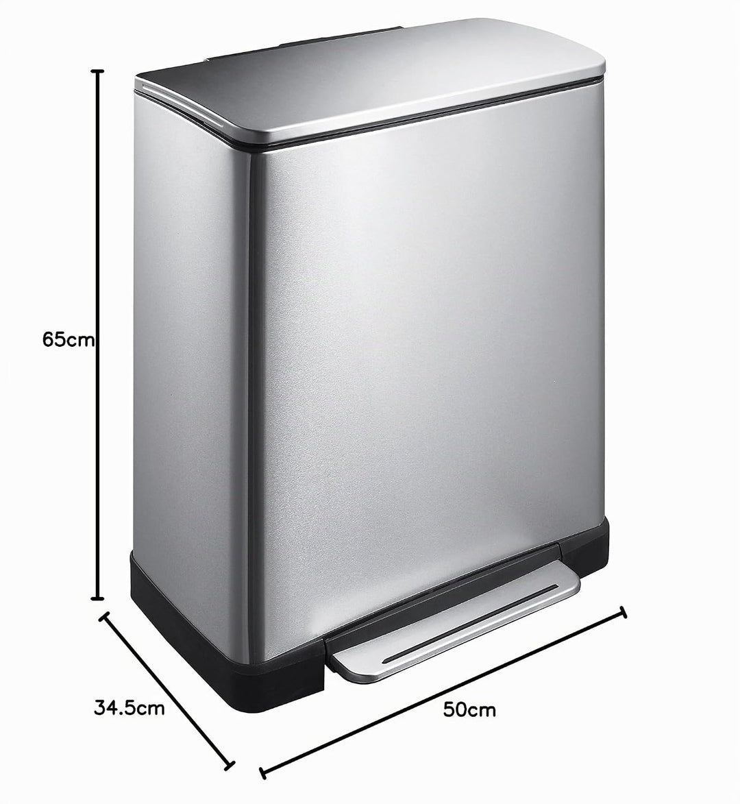 EKO E-Cube Tretmülleimer 50L Edelstal (34.5 x 50 x 65 cm, Dämpfer-System, Fingerabdruck frei, Stay-O