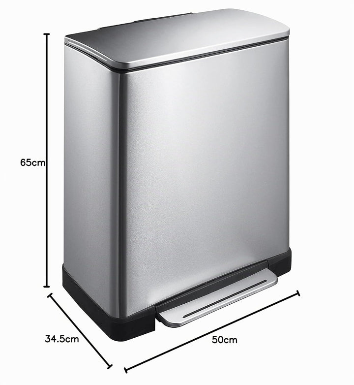 EKO E-Cube Tretmülleimer 50L Edelstal (34.5 x 50 x 65 cm, Dämpfer-System, Fingerabdruck frei, Stay-O
