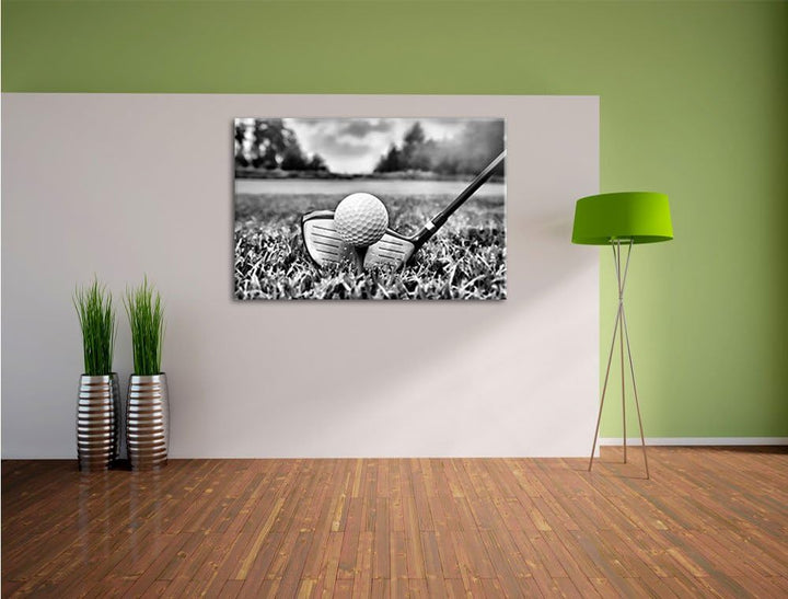 Monocrome, Golf Abschlag, Format: 100x70 auf Leinwand, XXL riesige Bilder fertig gerahmt mit Keilrah