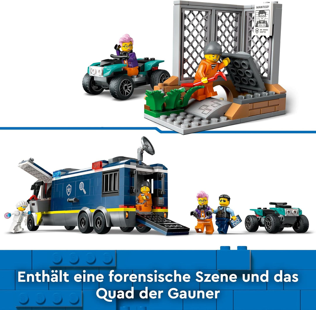 LEGO City Polizeitruck mit Labor, Polizei-Set mit Quad und LKW-Spielzeug für Kinder, Geschenk für Ju