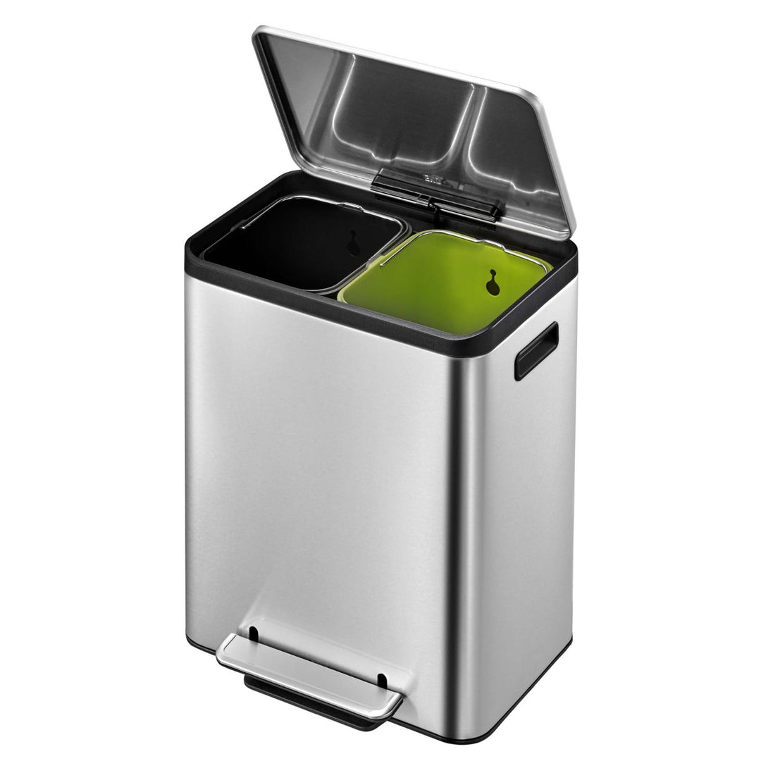 EKO Ecocasa Mülltrennsystem, Rostfreier Stahl, Silber/Schwarz/Grün, 15L 15L+15L, 15L+15L