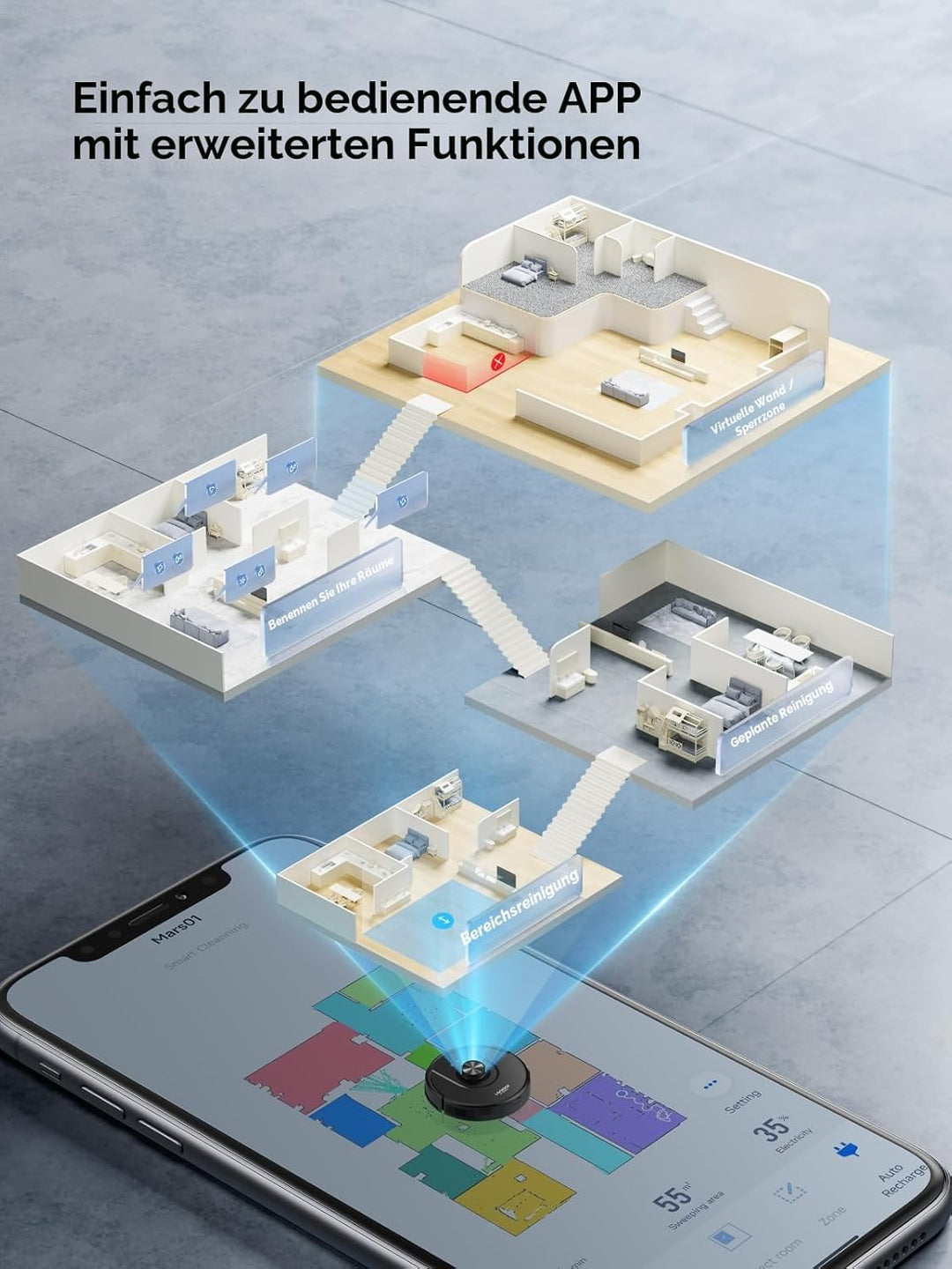 Laresar Clean Saugroboter mit Wischfunktion 3 in 1, 5000Pa Staubsauger Roboter mit Laser Navigation,