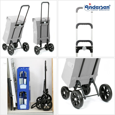 Andersen Shopper Quattro Stahl höhenverstellbar mit Rad Ø 15 und 20cm und 62 Liter Tasche Hydro 2.0