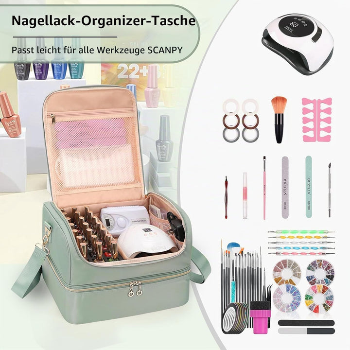 Doppelschicht Nagellack Organizer Tasche - Aufbewahrungsbox für 45 Flaschen und Eine Nagellampe, Kos