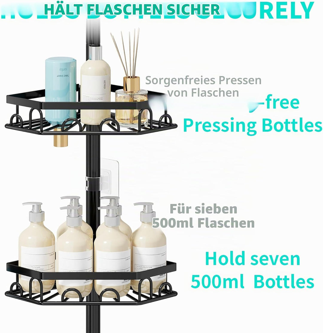 HapiRm Teleskopstange Duscheckregal Teleskop - Teleskopregal, 70-276cm | 4 Tier rostfrei Teleskop Ba