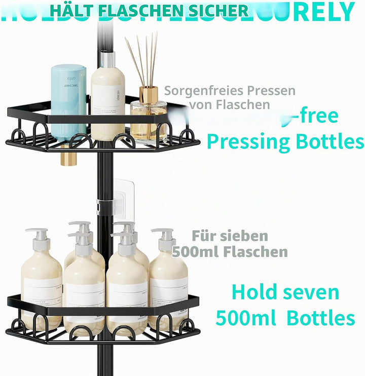 HapiRm Teleskopstange Duscheckregal Teleskop - Teleskopregal, 70-276cm | 4 Tier rostfrei Teleskop Ba
