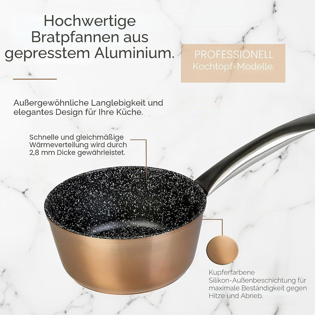 WECOOK! Professional Stielkasserolle Induktion 18 cm, Milchtopf, Ökologischer Antihaft-Stein ohne PF
