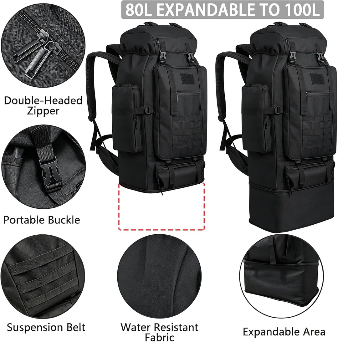 80L Camping-Wanderrucksack, 80 Liter Grosser Survival-Jagdrucksack Herren, wasserdichter taktischer