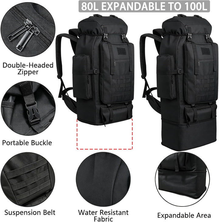 80L Camping-Wanderrucksack, 80 Liter Grosser Survival-Jagdrucksack Herren, wasserdichter taktischer