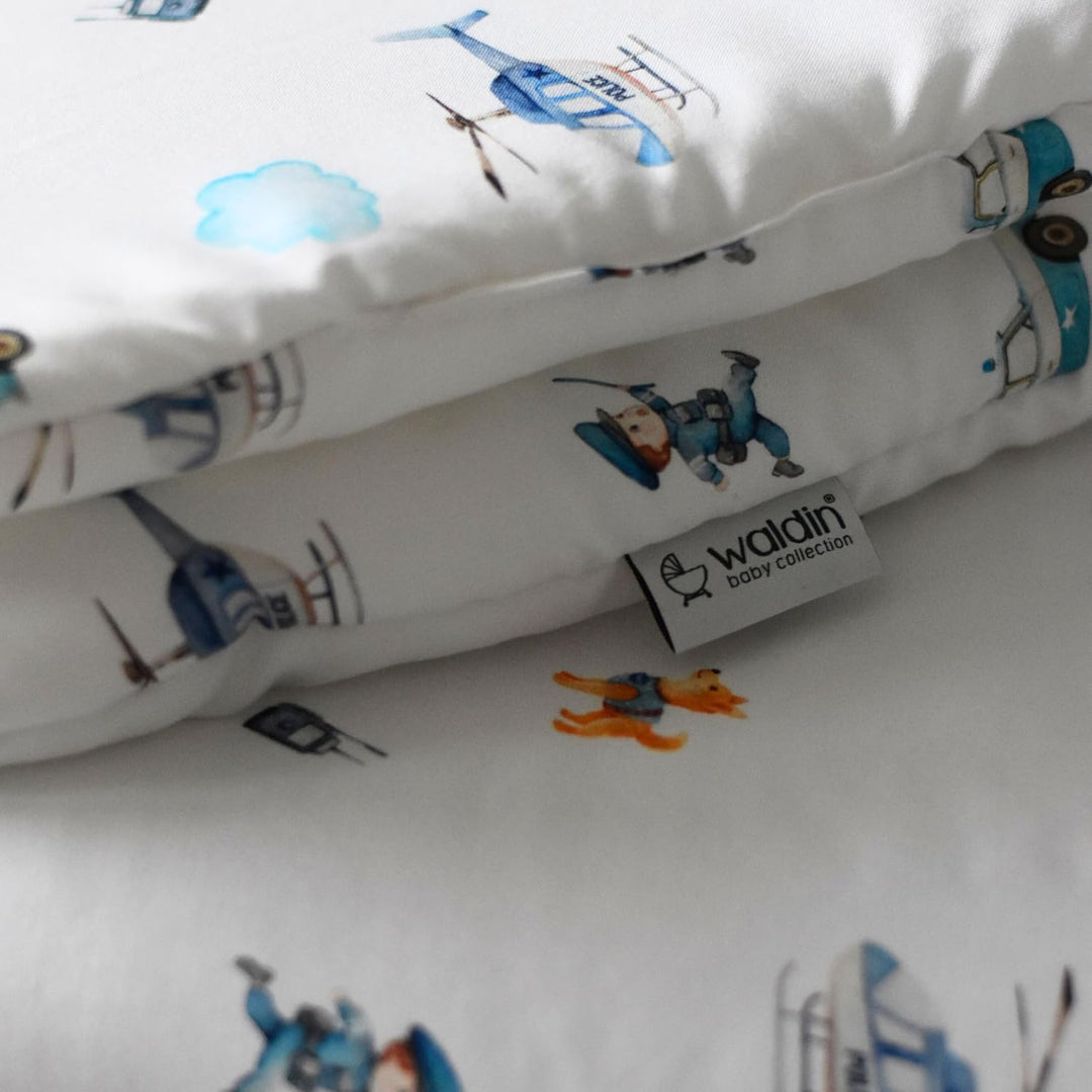 Waldin Baby Kinder Bettwäscheset 100% Bambus, ohne Bezug, Hypoallergen, Decke und Kissen, Polizei/We