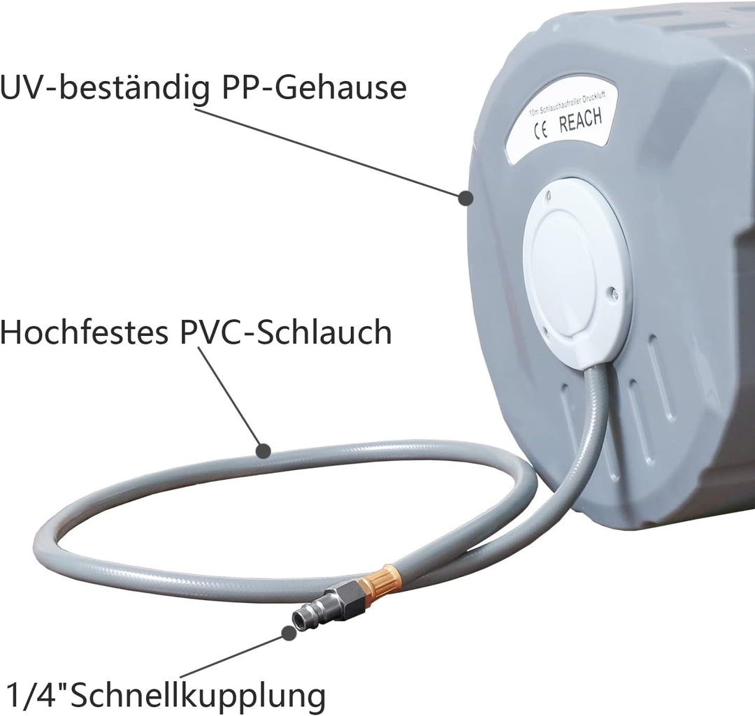 Joparri 20m Druckluftschlauch Aufroller Automatisch mit 1/4" Anschluss, Schlauchaufroller Automatisc