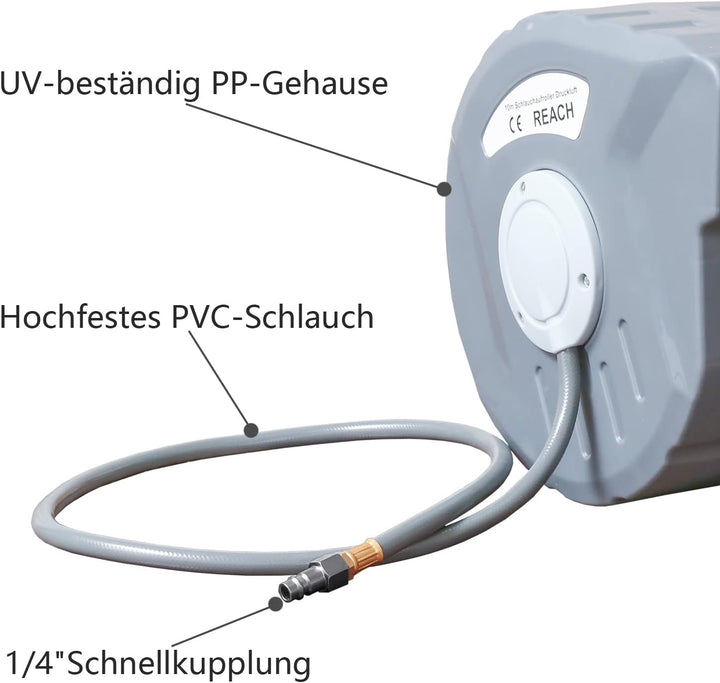 Joparri 20m Druckluftschlauch Aufroller Automatisch mit 1/4" Anschluss, Schlauchaufroller Automatisc