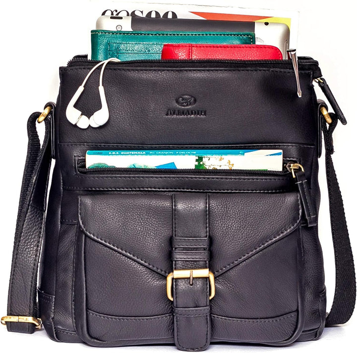 ALMADIH Premium Leder Damentasche Umhängetasche Abby - praktische Ledertasche Handtasche Schultertas
