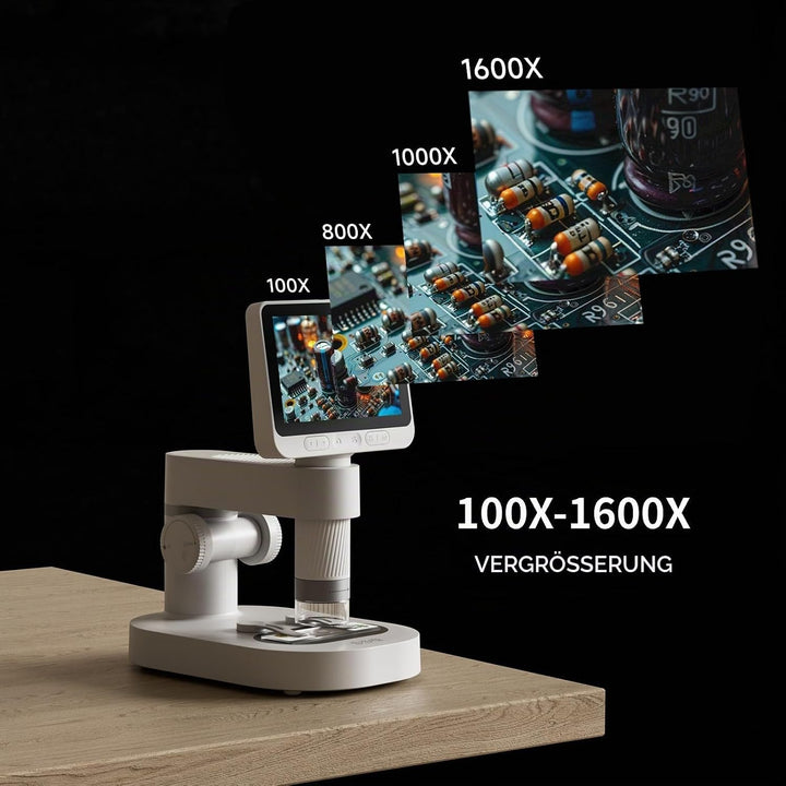 BEAVERLAB Mikroskop für Kinder, 4,3" IPS digitales Mikroskop 100X-1600X, 1080P HD Taschenmikroskop f