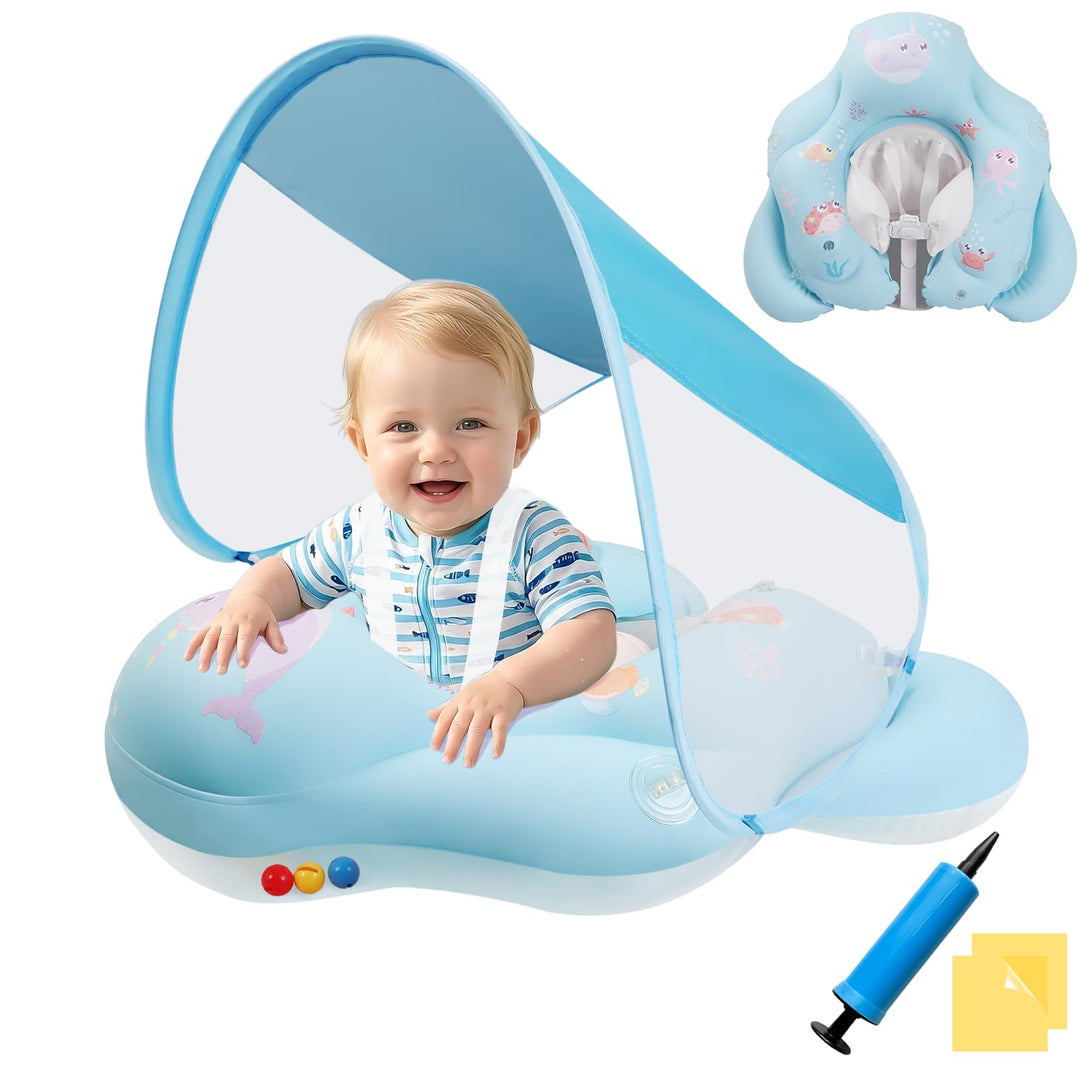 Schwimmring Baby mit Sonnendach Ninonly Baby Wasserspielring mit UPF50+ Sonnenschutz Verstellbares D