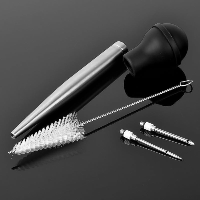 Edelstahl Truthahn Baster Baster Spritze zum Kochen Fleisch Injektor Set mit 2 Marinade Nadeln 1 Rei