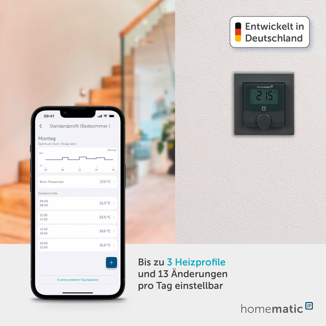 Homematic IP Smart Home Wandthermostat mit Schaltausgang – für Markenschalter, anthrazit, digitales