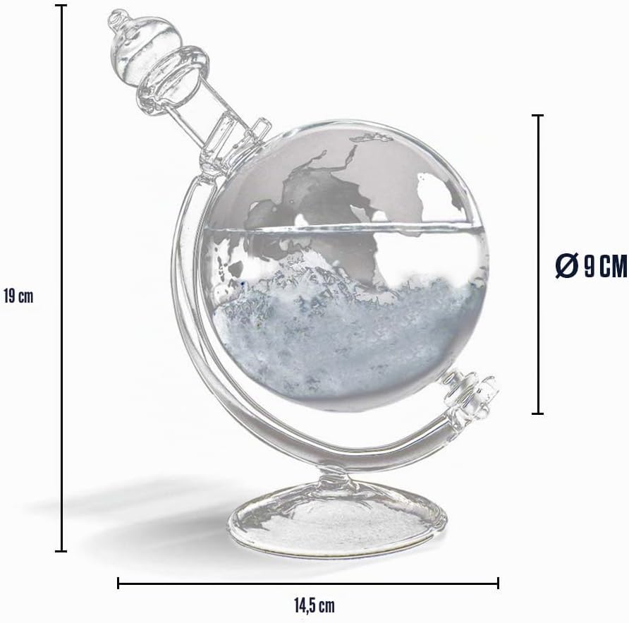 MikaMax - Storm Glass Globe - Wettervorhersage Globus - Wetterglas - Barometer - 19 x 15 x 10 cm - O
