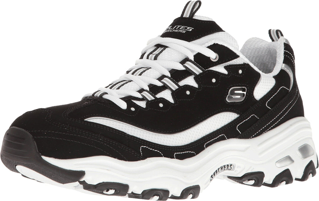 Skechers Herren D'lites 52675-nvy Sneaker, Black Trubuck White Mesh Silver Trim