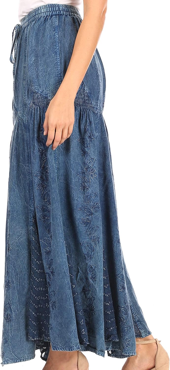 Sakkas Olivia Damen Maxi böhmischen Zigeuner Langen Rock mit elastischer Taille und Spitze Einheitsg