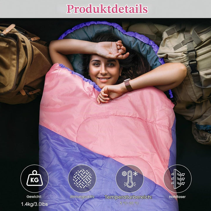 Schlafsack 3-4 Jahreszeiten,Schlafsack Outdoor für Erwachsene und Kinder,Schlafsäcke für Tragbare Re