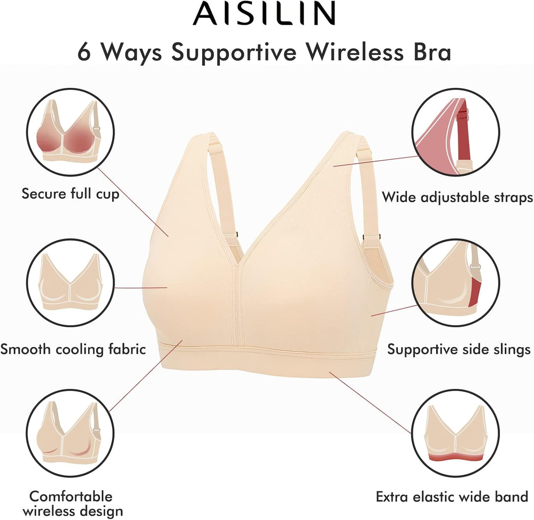 AISILIN Damen BH ohne Bügel Grosse Grössen Comfy Schlaf BHS Vollschalen Soft Bequemer 75B Beige, 75B