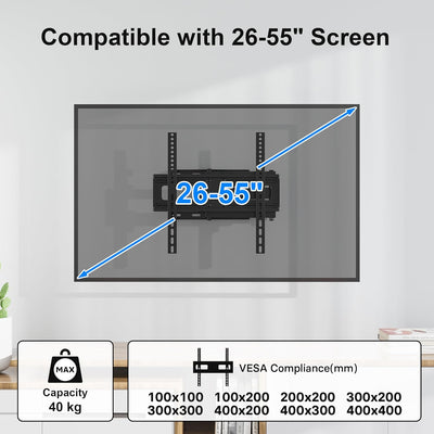BONTEC TV Wandhalterung für 26-65 Zoll Flach- und Curved-Fernseher, Schwenkbar und Neigbar, Ausziehb
