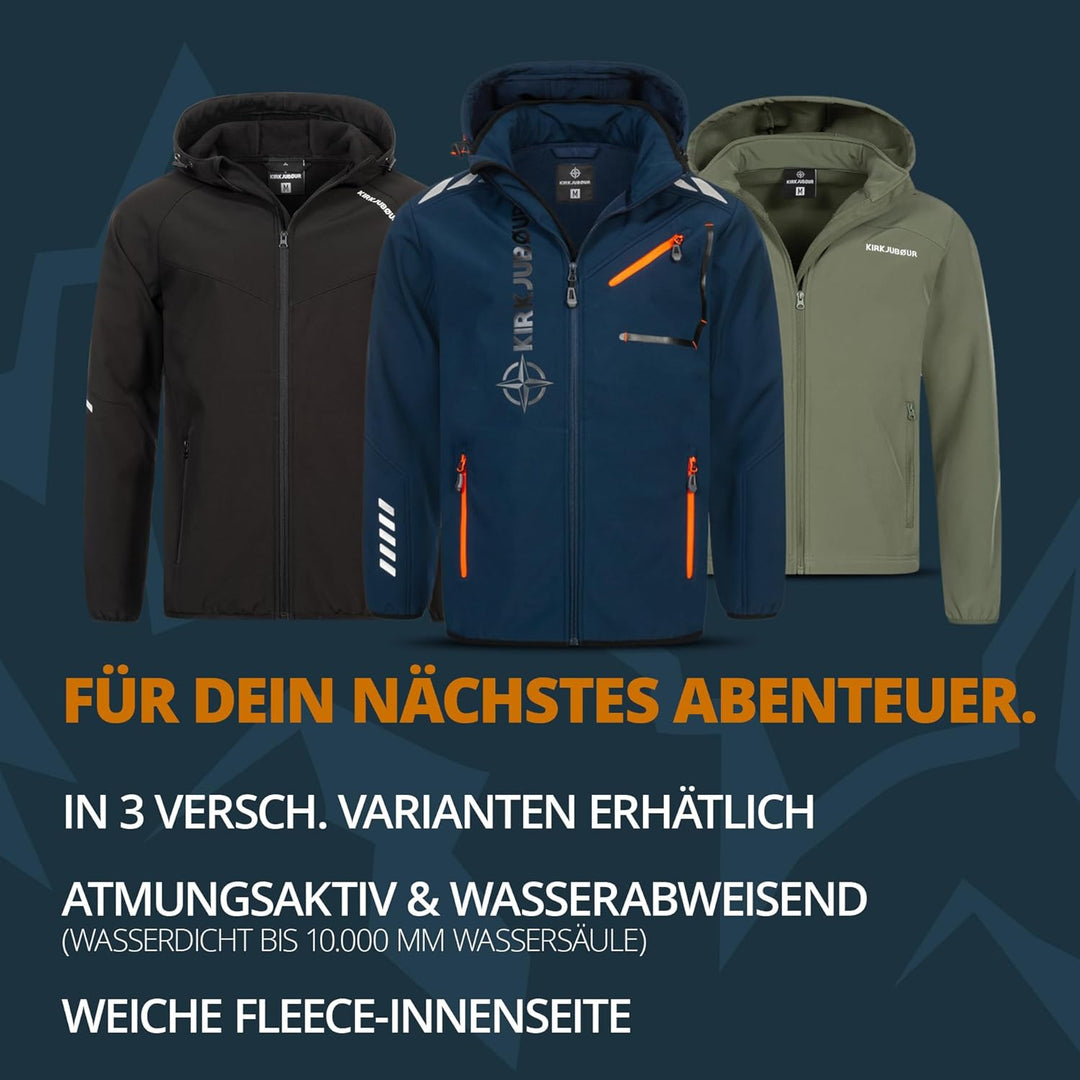 Kirkjubøur® Herren SOFTSHELLjacke 10.000 mm Wassersäule mit Kapuze und Fleecefutter, atmungsaktiv un