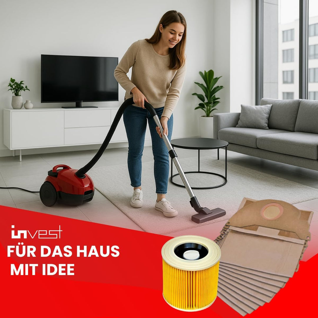 Invest - Staubsaugerbeutel Ersatz, Filtertüten Beutel Kompatibel mit Kärcher: A2000, A2003, A2004, A