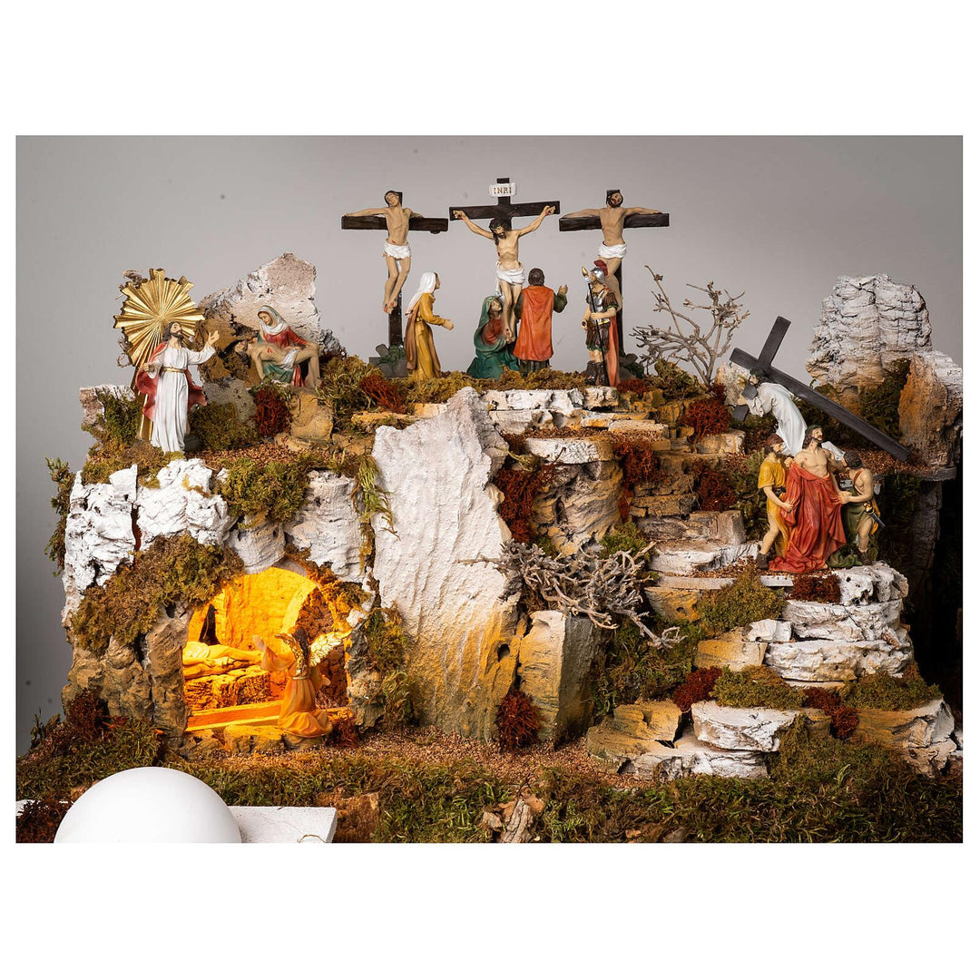 Holyart Osterkrippe, Modul 6, Kreuzigung, Auferstehung, 35x50x40 cm, für 9 cm Krippe, Mit Statuetten