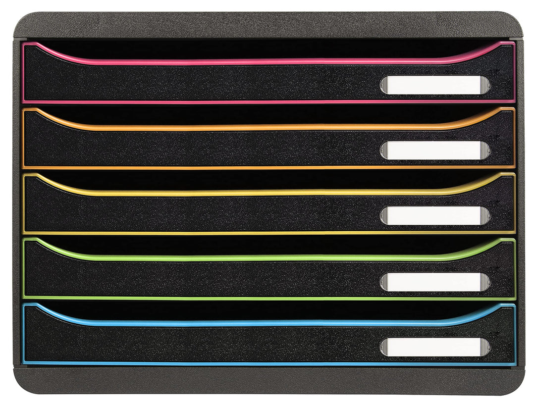 Exacompta 308914D Ablagebox Harlekin mit 5 Schubladen für DIN A4+ Dokumente. Belastbare Schubladenbo