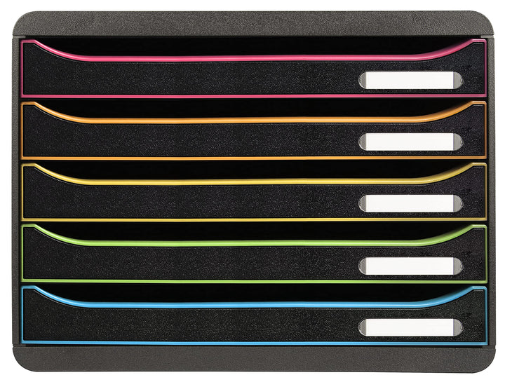 Exacompta 308914D Ablagebox Harlekin mit 5 Schubladen für DIN A4+ Dokumente. Belastbare Schubladenbo