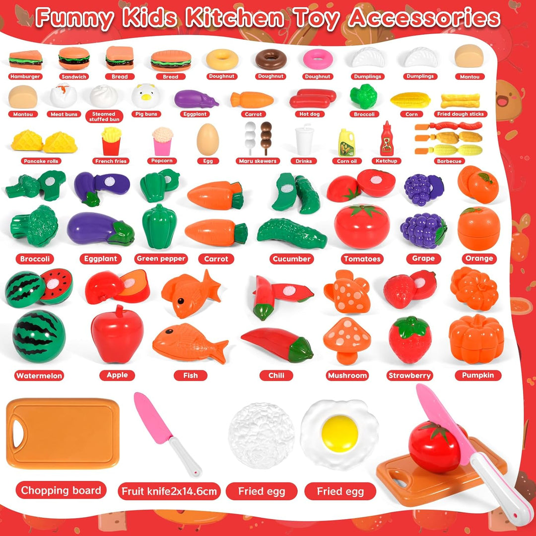 102 Pcs Spielküche Zubehör, Kinderküche Zubehör Outdoor, Küchenspielzeug Rollenspiel, mit Kinder Koc