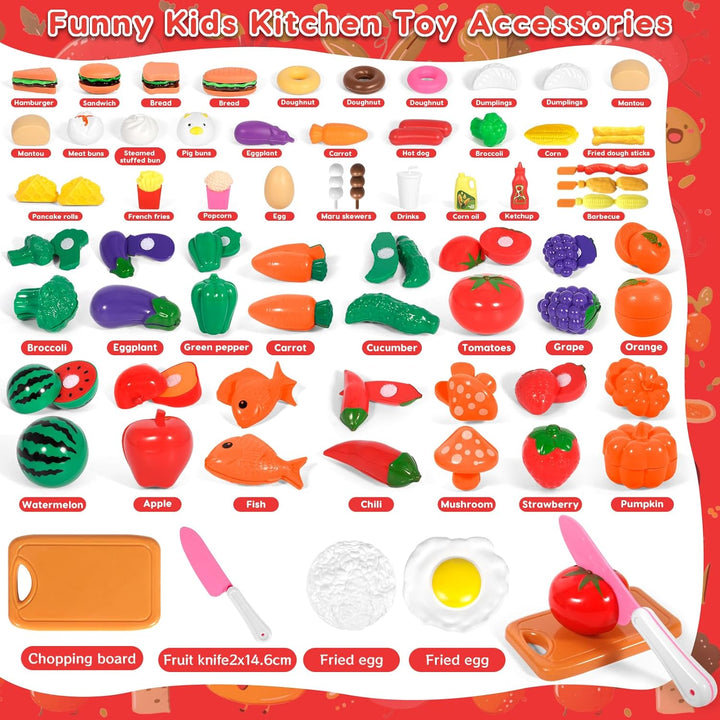 102 Pcs Spielküche Zubehör, Kinderküche Zubehör Outdoor, Küchenspielzeug Rollenspiel, mit Kinder Koc