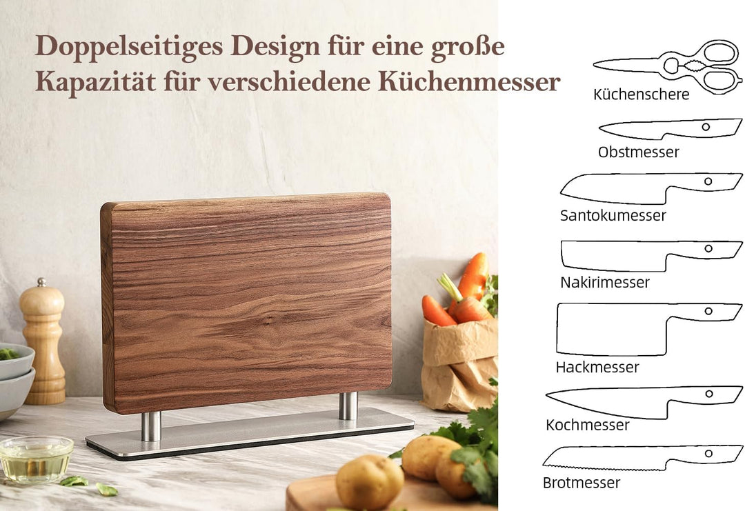 XINZUO Walnussholz Messerblock Magnetisch -Doppelseitig erhältlich -Messerhalter Magnetischer Ohne M
