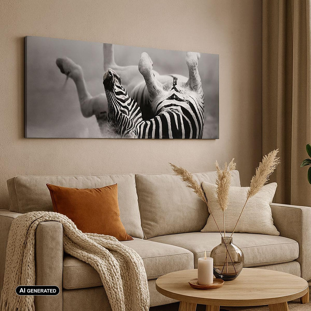 Wandbilder Dekoration Wohnzimmer Zebra Streifen Tier wild Panorama Bilder auf Leinwand 120x50cm Lein