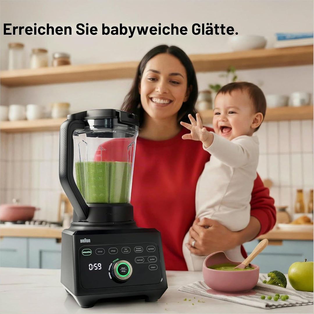 Braun Hochleistungsmixer PowerBlend 9 JB9040 – Standmixer mit Glas-Mixkrug, 18 Mixprogramme, 10 Gesc