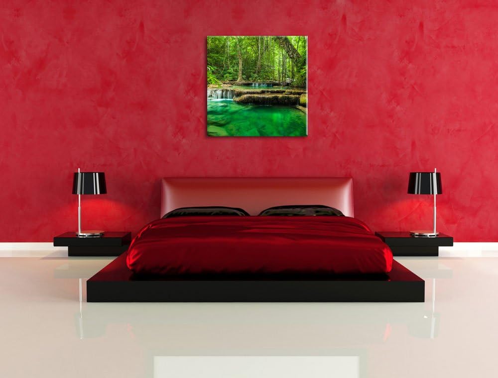 Tropischer Fluss, Format: 70x70 auf Leinwand, XXL riesige Bilder fertig gerahmt mit Keilrahmen, Kuns