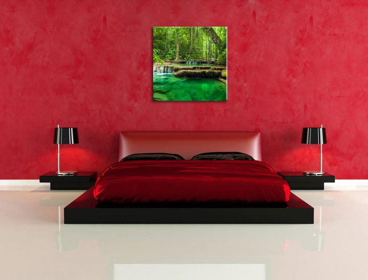 Tropischer Fluss, Format: 70x70 auf Leinwand, XXL riesige Bilder fertig gerahmt mit Keilrahmen, Kuns