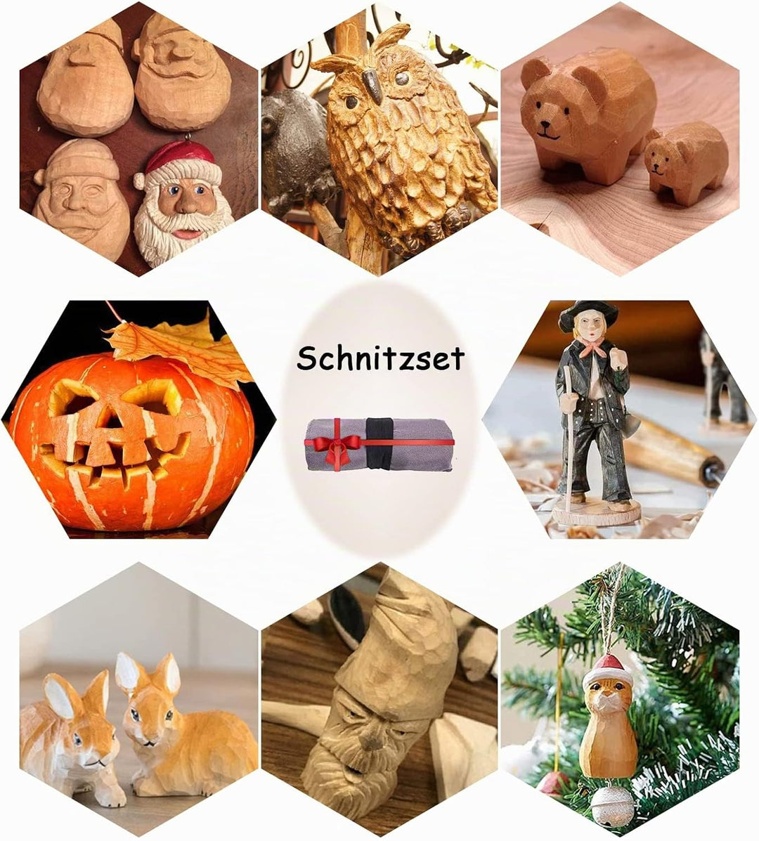 Holz Schnitzwerkzeug Set, KAQ 24 in 1 Schnitzset mit 7*Schnitzmesser, 6 Stück Lindenholz zum Schnitz
