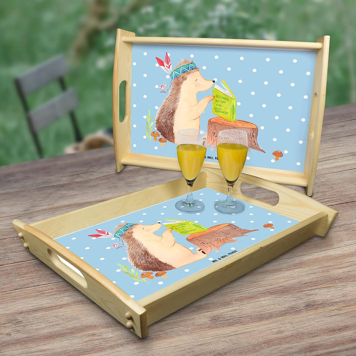 Mr. & Mrs. Panda Serviertablett Igel Indianer - Geschenk, Holztablett, Camping, Küchentablett, Tiere