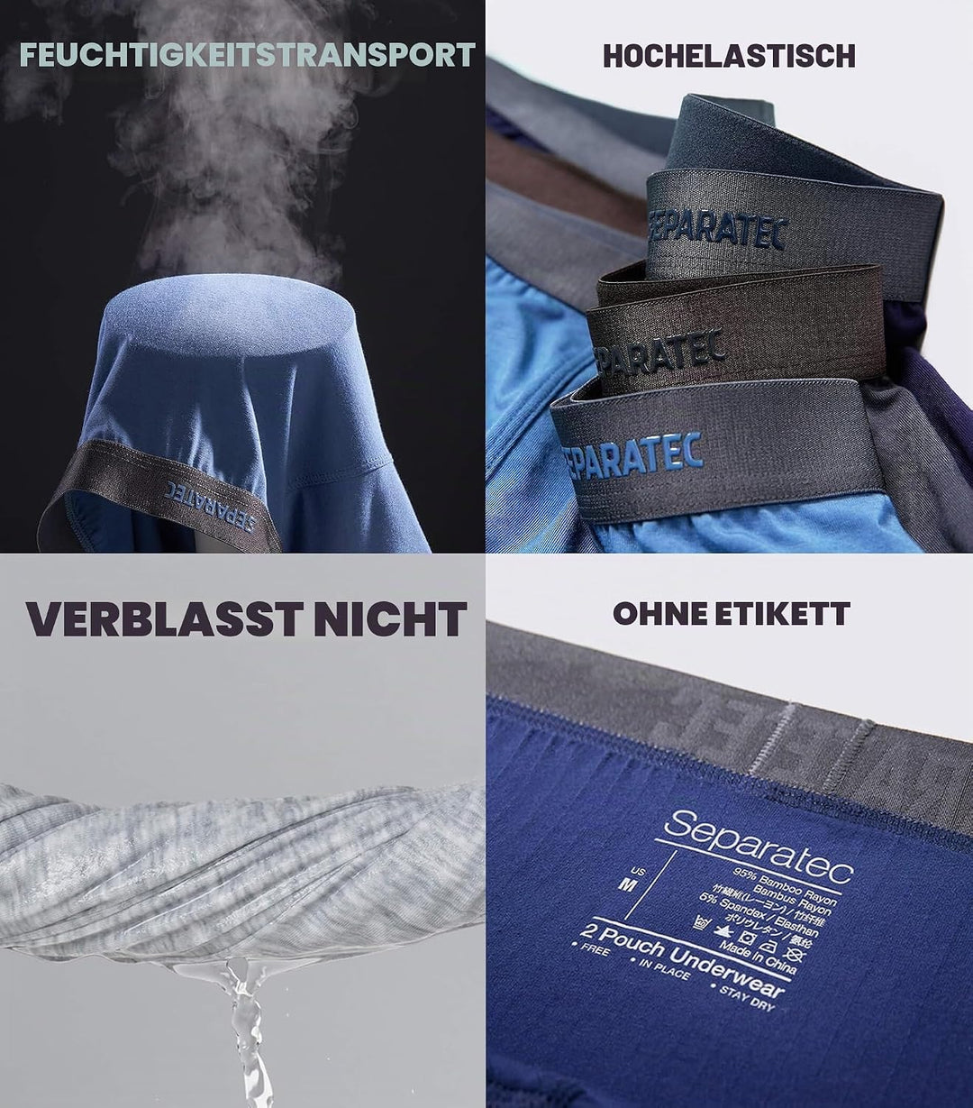 Separatec Herren Boxershorts, Herren Unterhosen aus Bambus-Viskose, atmungsaktiv und weich, Doppelbe