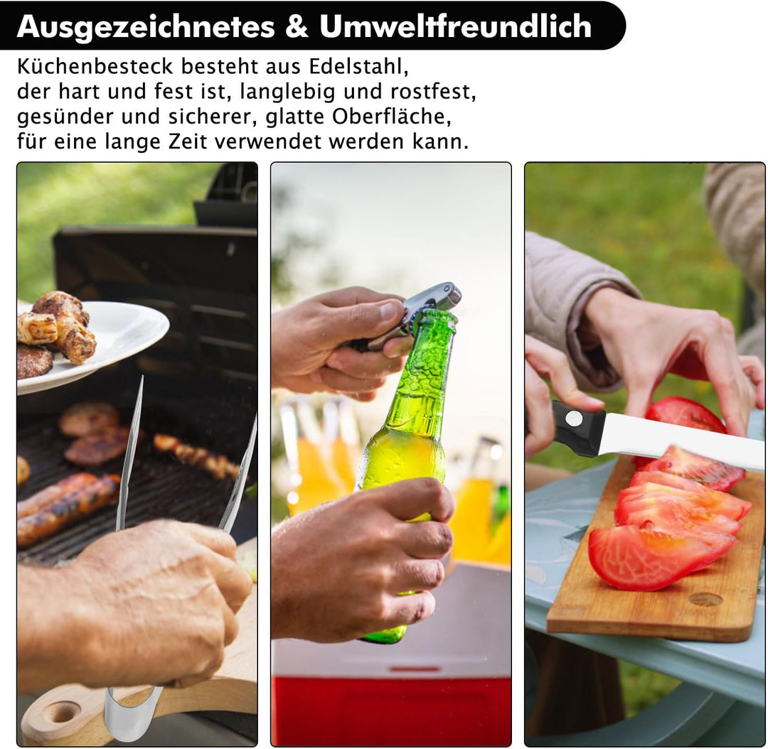 Camping Besteckset 4 Person, 20 PCS Picknick-Teller und Utensilien-Set, Tragbares Geschirr, Edelstah