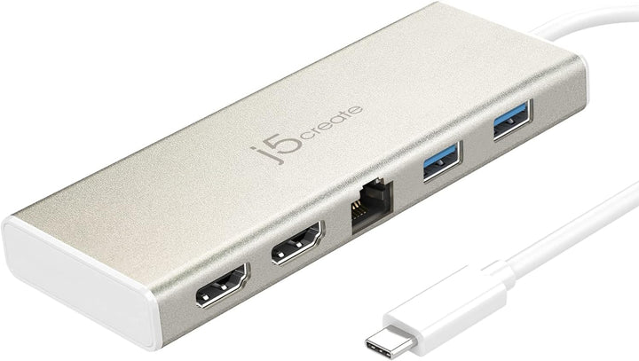 j5create USB-C Dual HDMI Hub - Typ C Dockingstation mit 2X HDMI, 2X USB 3.0, Ethernet, PD 60W Durchg