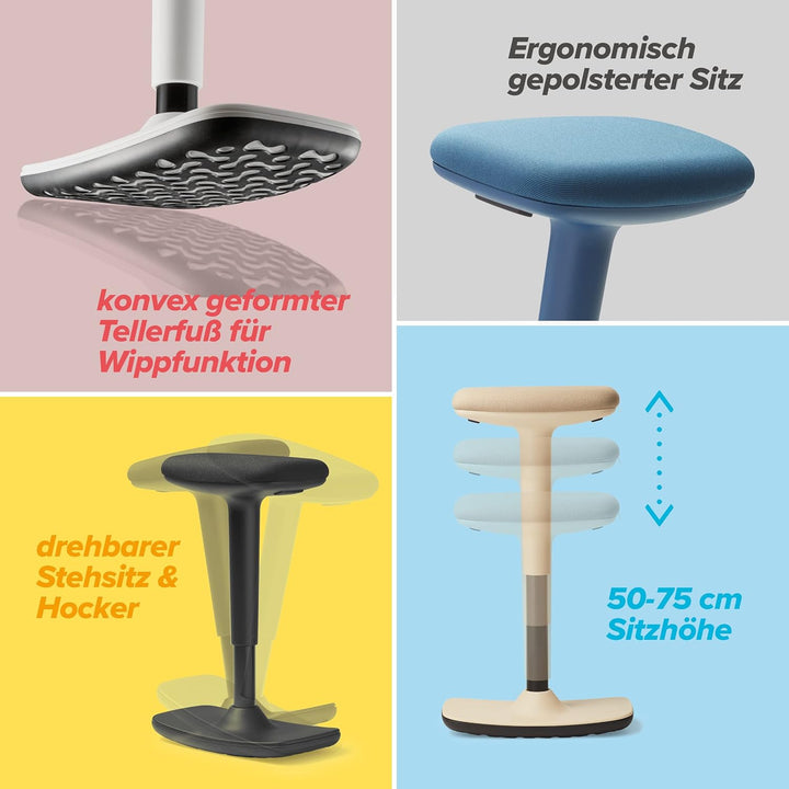 TREND OFFICE to-Swift, Bürohocker, Stehsitz, Stehhilfe, Sitzhocker mit Wippfunktion ergonomisch und