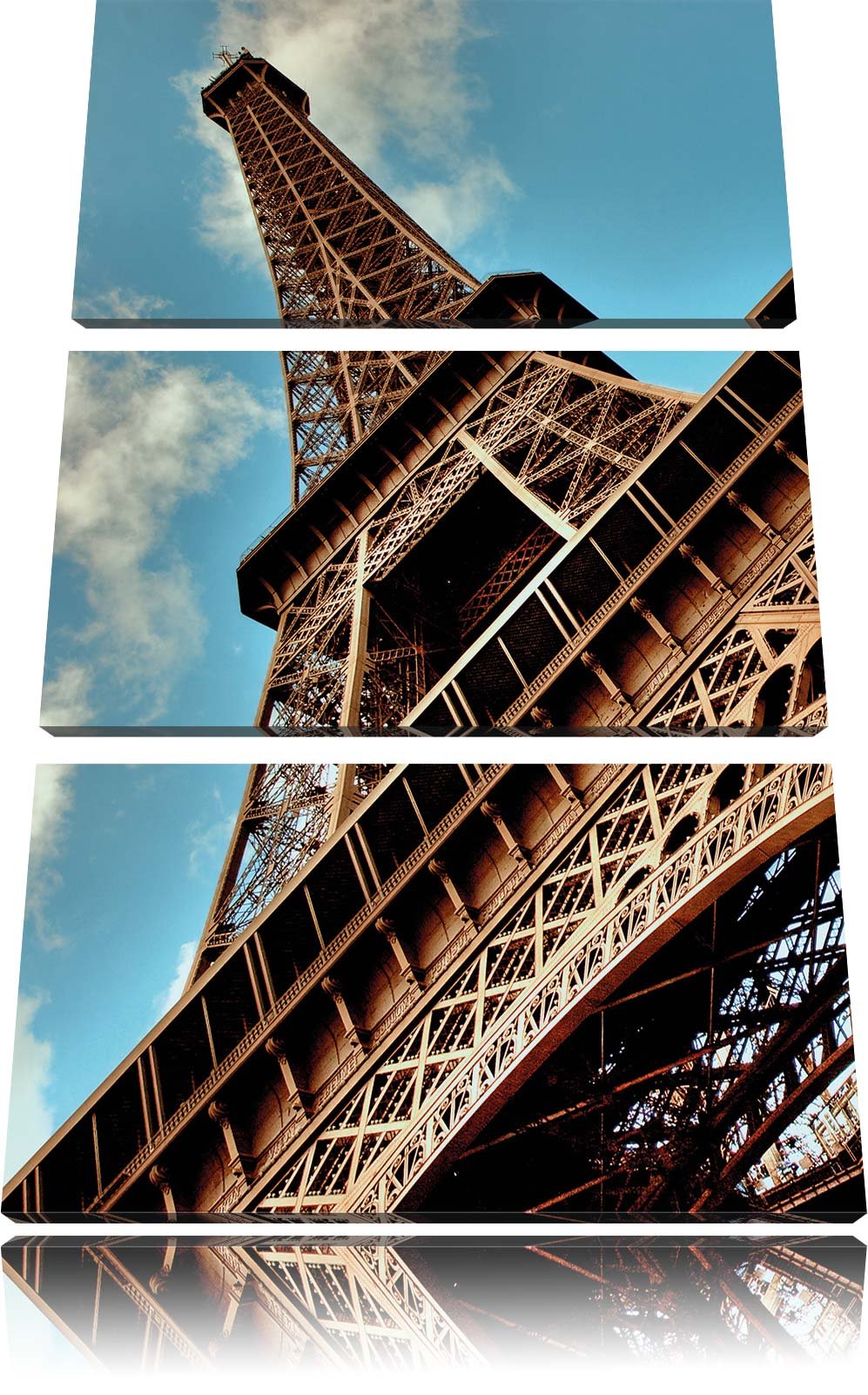 Pixxprint Gigantischer Eifelturm Paris / 3-Teilig/Gesamtmass 120cm Leinwandbild bespannt auf Holzrah